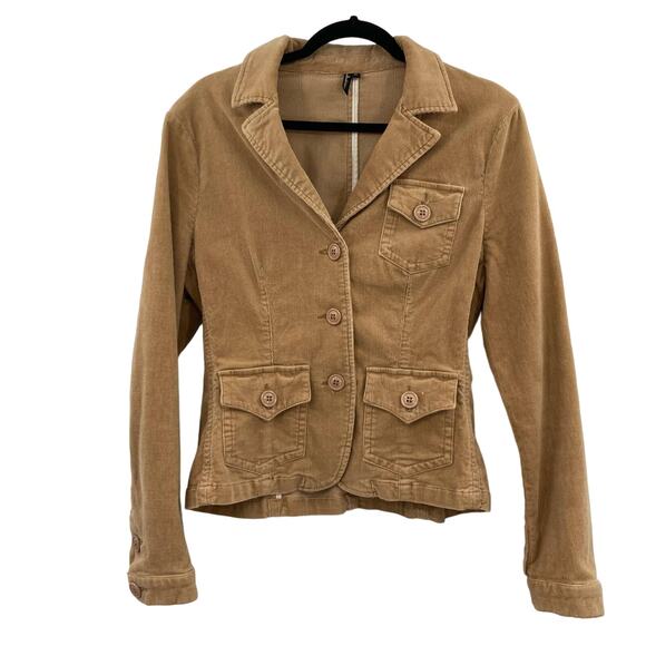 Vintage Y2K Corduroy Tan Button Shacket Jacket Cotton Stretch Women’s Medium - Picture 1 of 10